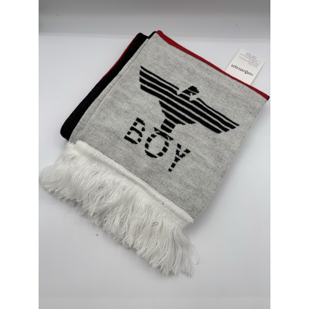 Boy London Colorblock Scarf Fringe Trim NWT White Navy‎ Blue Reversible Big Logo